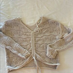 Jessica Simpson Beige Knit Crop Adjustable Sweater Light Weight Cotton Blend Tie